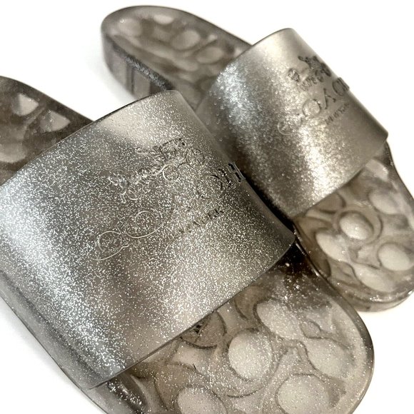 NWOB COACH Ulyssa Slide Silver Glitter Transparent Size 8 Rubber Pool Beach - Picture 4 of 9